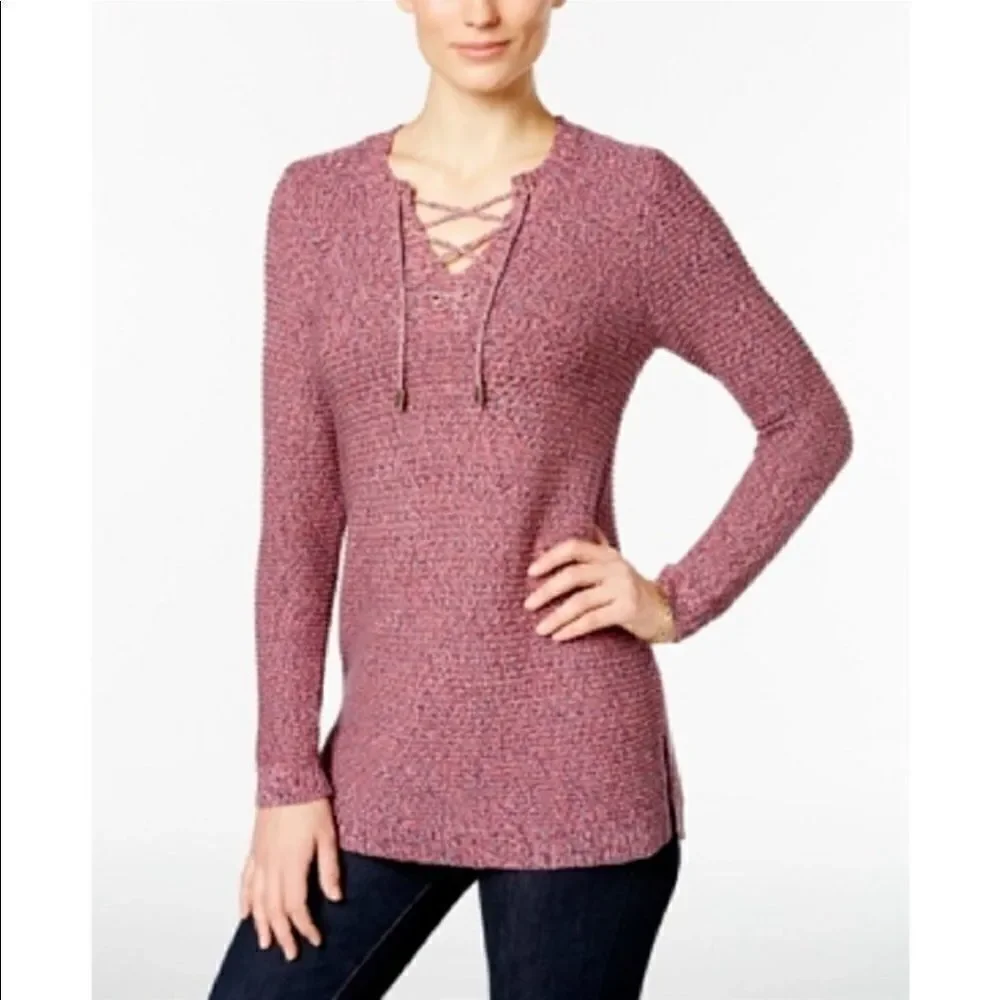 Charter Club Marled Lace-Up Tunic Sweater in the Size Large
